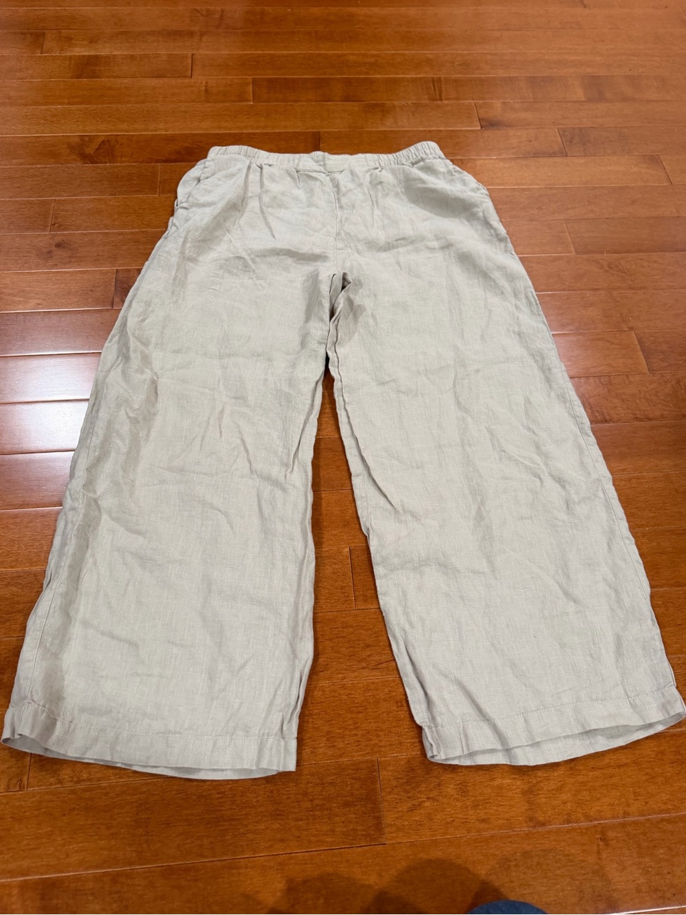 Gudrun Sjoden Beige 100% Linen Wide Leg Elastic Waist Pants Sz. L